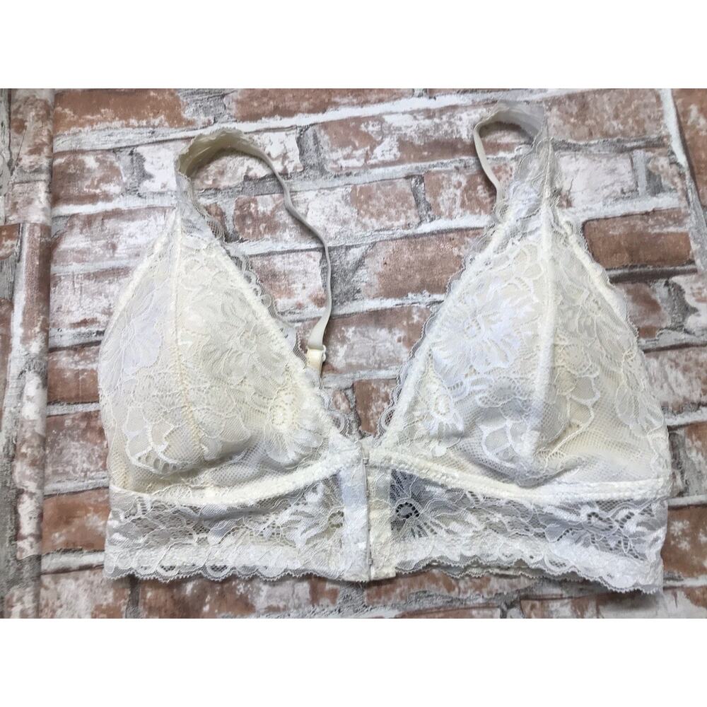 Pure Beauty By Rene Rofe Bralette Womens Sz Sm White Floral Lace Wirefree Bra